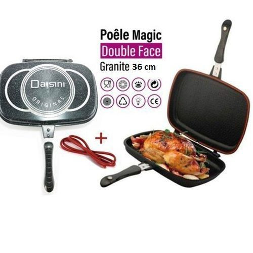 Poêle magic - Double face - 36cm - Granite - Noir Avec joint en silicone gratuit