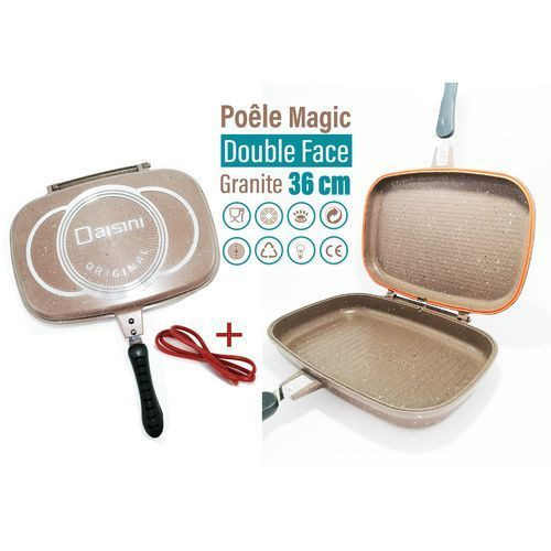 Poêle Magic-Double Face-36cm-Granite-Marron-Avec Joint En Silicone Gratuit